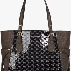 Michael Kors Black and Brown Tote with Monogram Pattern